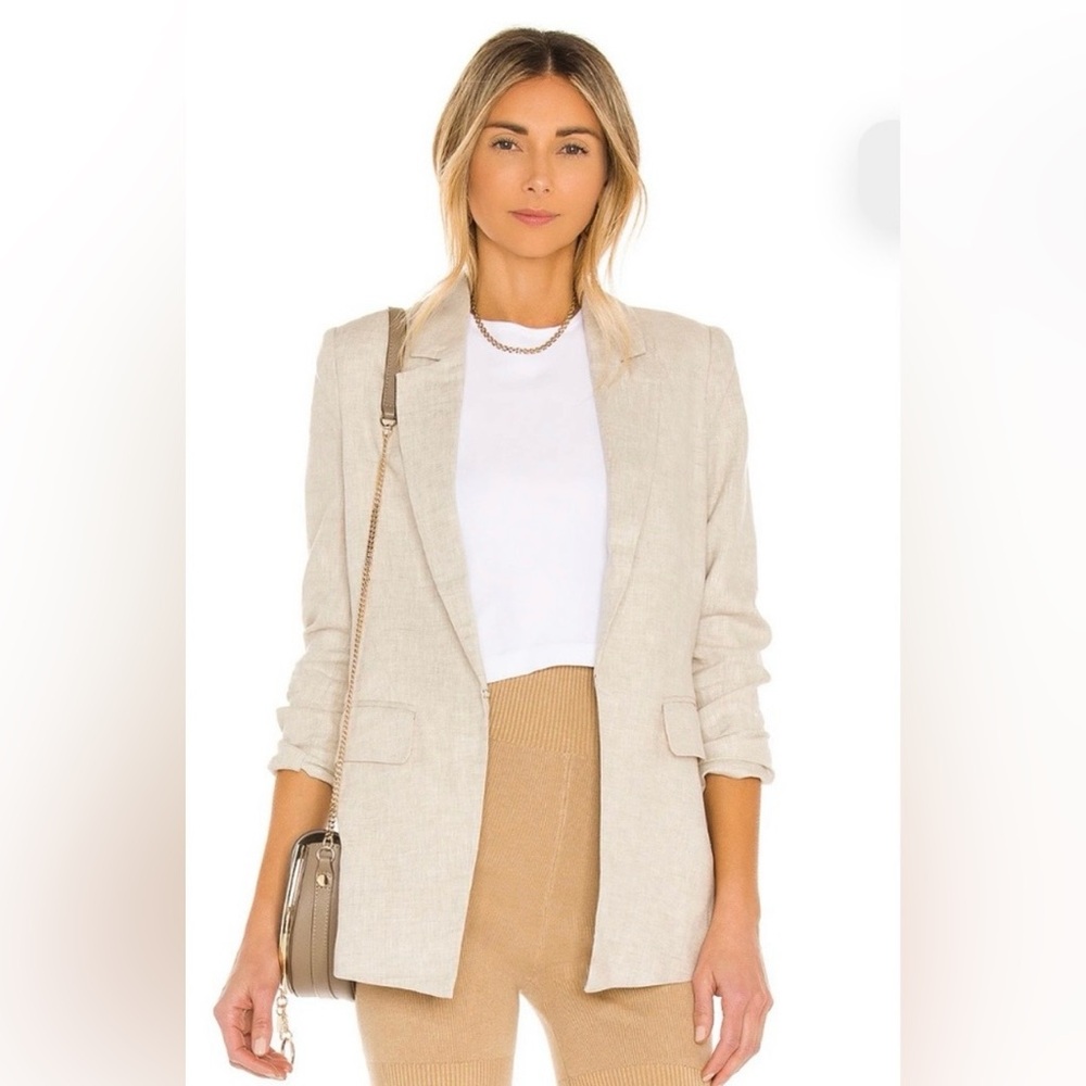 Michael Kors Light Beige Linen-Blend Notch Lapel Blazer